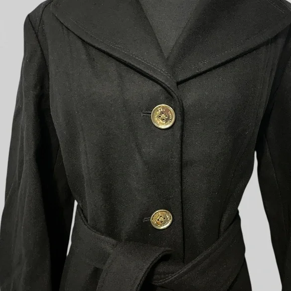 Michael Kors Elegant Black Hooded Trench Coat with Gold Accents (item#d10001) - Picture 8 of 12